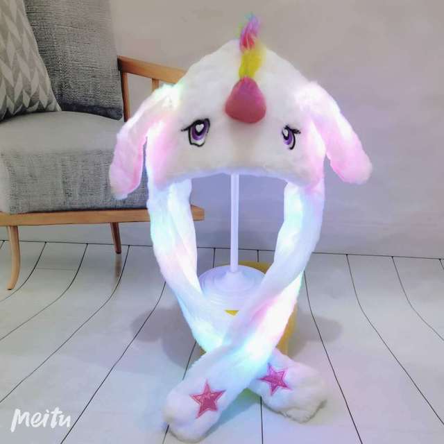 Light Up Animal Hat Led Glowing Rabbit Mouse Ears Hat Women Men Kids Plush Hand Pinch Cap Cartoon Cosplay Costume
