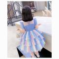Girls' Summer New 2024 Children's Aisha Seven Rainbow Princess Dress Girl's Western Style Puffy Performance Skirt. 