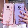 LECOMES for Xiaomi Redmi Note 9 Pro Back Cover with Love Heart Bracelet Chain Luxury 6D Plating Shiny Soft Silicone Mobile Phone Case Pouch Girls. 