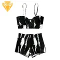Bikini Set 2pcs Women's Bikini Set High Waist Swimwear Beachwear Quick Dry Split Design. 