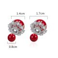 【ZOSR】S925 Stamp  Woman Fashion Jewelry High Quality Simple Cubic Zirconia Red Round Crown Earrings. 