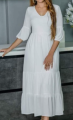 Yemi White Rayon Tiered V-Neck Maxi Dress. 