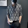 Printed Shirt Men's High Sense Ice Silk Short Sleeve Summer Fashion BrandinsPu Shuai Men's Shirt Design Sense Niche Top. 