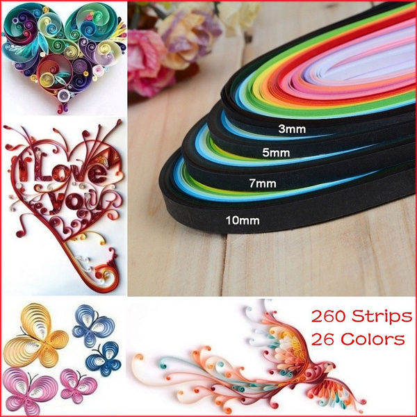 260 Pieces/Bag 26 Colors Quilling Paper Assorted Mixed Color Origami Paper Width 3/5/7/10Mm Handmade Artwork Flower DIY Supplies