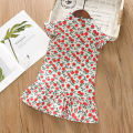 [lrih Store]1-4-7 Years Old Baby Girls Flying Sleeve Chinese Style Cotton Fishtail Cheongsam Chinese Buckle Broken Flower Dress Cute. 