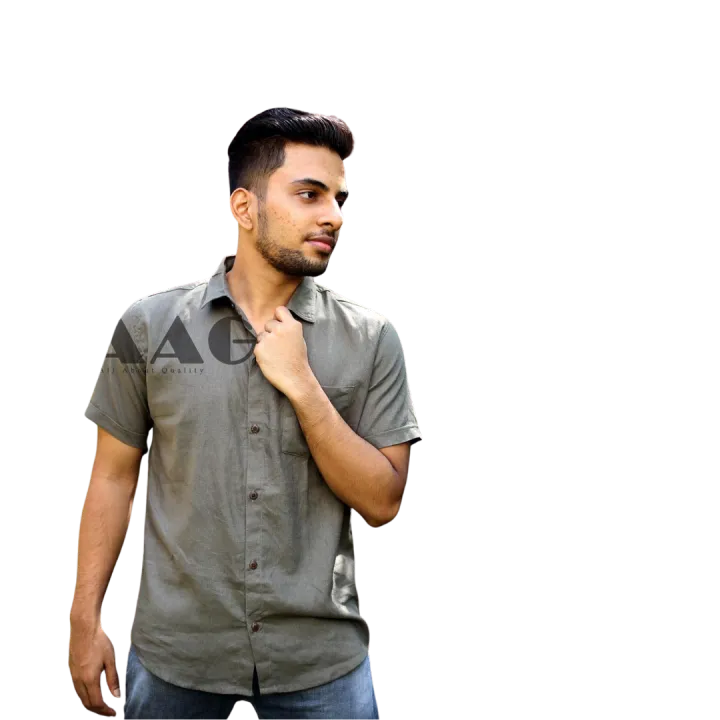 Men's Premium Linen Short sleeve shirt - Dark Ash