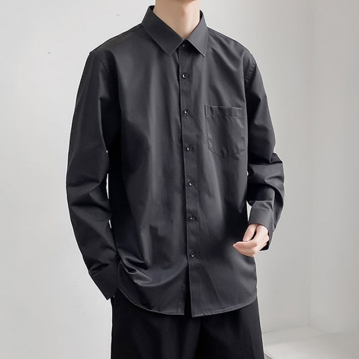 2023New%20Solid%20Color%20Long%20Sleeve%20White%20Shirt%20Boys%20Students%20Korean%20Style%20Trendy%20Handsome%20Bottoming%20Shirt%20Top%20Clothes%20Men's%20Clothing%20-%20Image%202