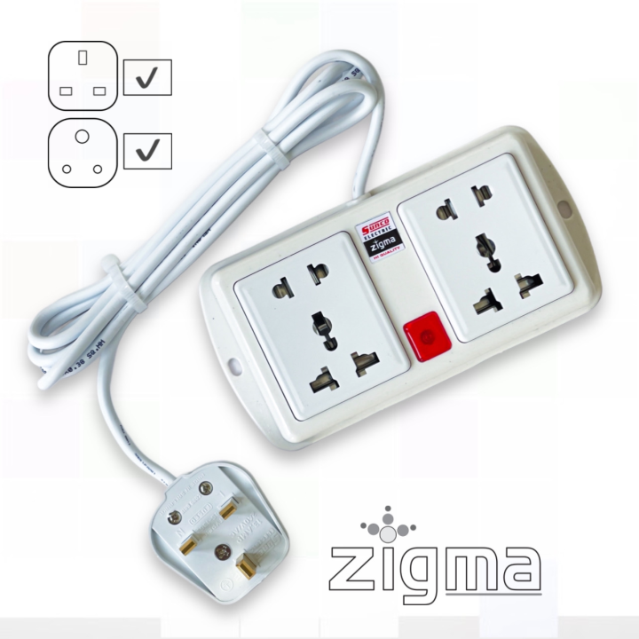 Sunco Zigma 4 outlets Multi Plug/Extension lead/wire cord/travel adapter 2 meater wire length (5A)