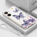 Vivo Y03 Little Daisy Luxury Butterfly Flower Casing Square Edges Plating Back TPU Soft Case with Lanyard Cover. 