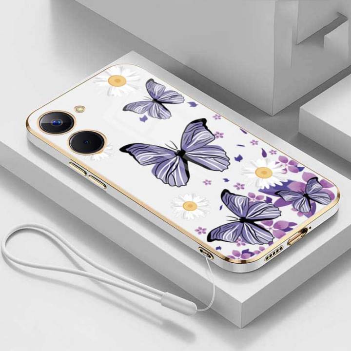 Vivo%20Y03%20Little%20Daisy%20Luxury%20Butterfly%20Flower%20Casing%20Square%20Edges%20Plating%20Back%20TPU%20Soft%20Case%20with%20Lanyard%20Cover%20-%20Image%202