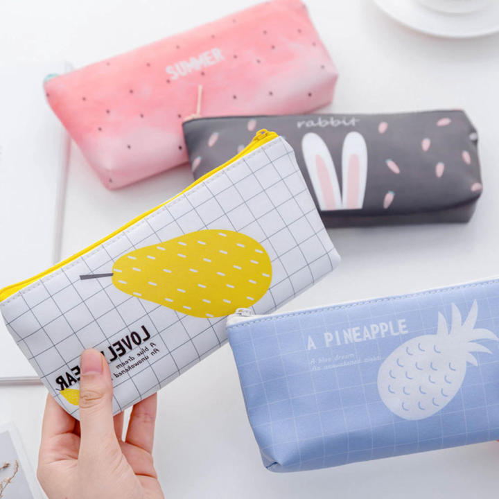 Cute Pencil Case Design Stylo (French For Pen) PU Leather Pencil Case Summer School Supplies Watermelon Print Pencil Bag