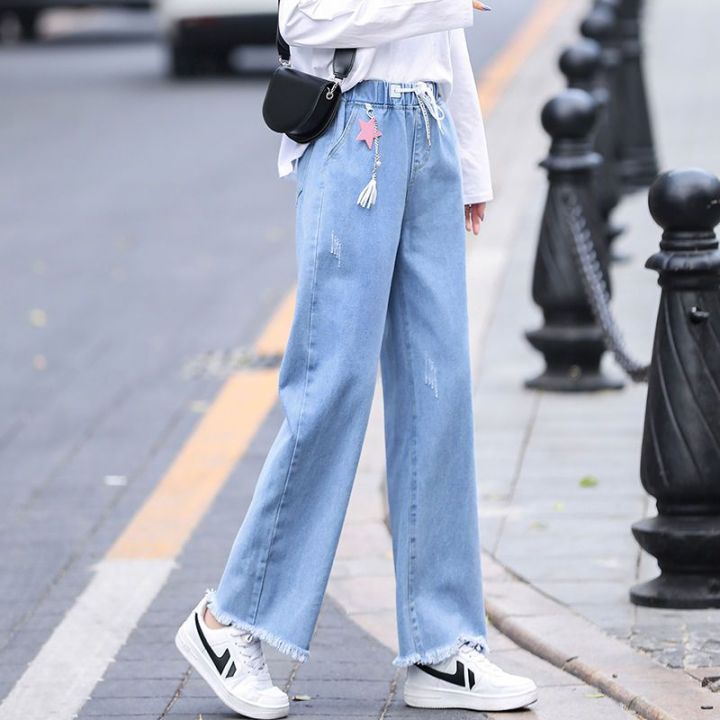 Junior%20and%20Middle%20School%20Students%20Wide-Leg%20Jeans%20Women's%20Spring%20and%20Summer%20New%20Versatile%20Casual%20Loose%20Girl%20Student%20Big%20Children%20Straight%20Pants%20-%20Image%203