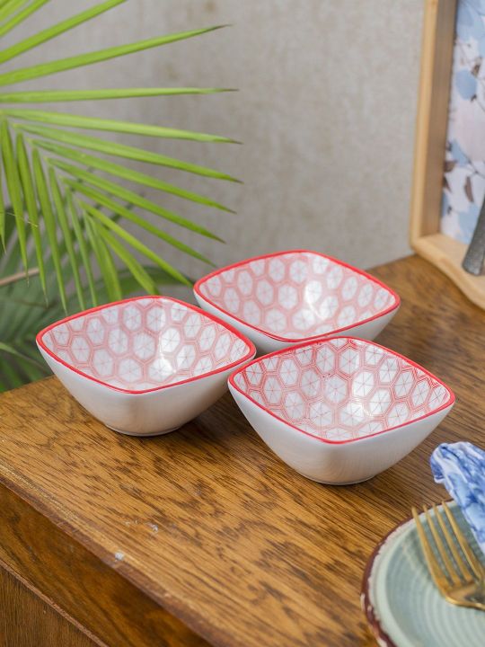 Geometric Rice Bowl 3 Piece Ceramic Snack Bowl - Geometric Pattern | Daraz.lk