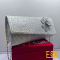 Gold Flower logo Silver Color Wedding Lady Satin Bags Lace chain Shoulder Bag Purse Party Girl Handbags. 