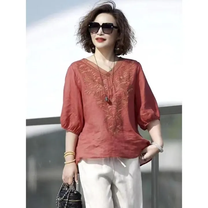 Cotton%20and%20Linen%20plus%20Size%20Suit%20Middle-Aged%20Mom%20Plain%20Order%20Cotton%20and%20Linen%20New%20Summer%20Two-Piece%20Brand%20Noble%20Lady%20Wide%20Lady%20High-End%20-%20Image%205