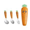 【HOT】 Spoon Fork Children Cutlery Cartoon Fork Head Passivation Mirror Reflection Carrot Shape For Kids. 