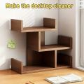 3-Tier Solid Wood Desktop Organizer Shelf - Space-Saving Office Storage Rack for Books, Documents, and Photo Albums. 