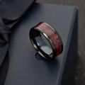 JeeMango Domineering Red Carbon Fiber Black Dragon Inlay Stainless Steel Ring for Men. 