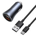 Baseus U+U 40W Golden Contactor Pro Dual Quick Charger Car Charger (With Baseus Simple wiring USB For Type-C 5A 1.0m) Dark Gray 6 Months Warranty. 