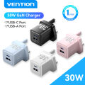 Vention 30W GaN Charger USB C Charger for iPhone 17 16 15 14 13 Pro max Samsung iPad PD 30W Fast Charging UK Plug USB A Type C  Wall Charger Adapter. 
