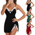 Satin Women Sleepwear Soft Lace Sleeveless Nightwear Silk V-Neck Nightdress for Plus Size Women'S Wear Bedroom Bridal. 