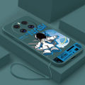 [Free Strap] realme 12X 5G realme 12 Pro+ 5G Smile Astronaut Square Phone Case Liquid Silicon Soft Casing nasa Cover. 