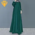 Modest Dress Vintage Dot Print Maxi Dress with A-line Silhouette Long Sleeves for Women Floor Length Abaya Robe Abaya Dress. 