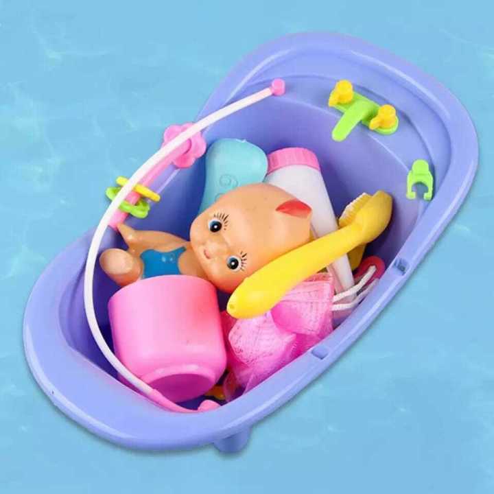 Baby Doll Bathtub and Accessories Set (6pcs) Pretend Play Bath