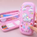 3D Unicorn Cat Cute Pencil Box School Student Stationery Box Children Pencil Storage Box Three Layer Large Capacity Pencil Case. 