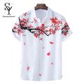 Sunnyheart Summer Top Flower Printing Ink and Wash Painting Plum Blossom Summer Top. 