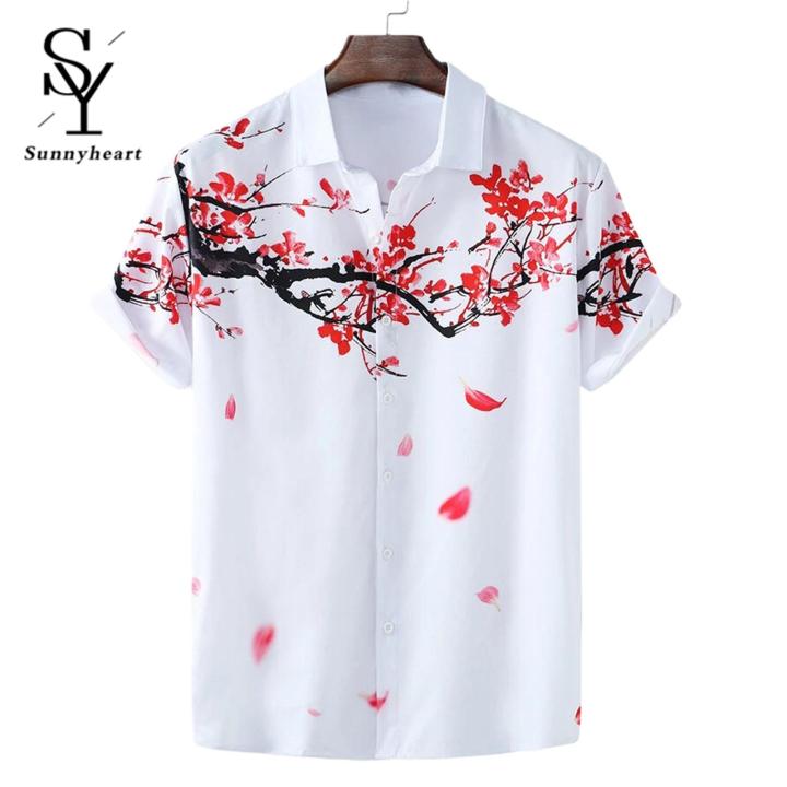 Sunnyheart Summer Top Flower Printing Ink and Wash Painting Plum Blossom Summer Top