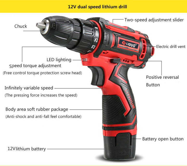 Liduo%20Rechargeable%20Drill%20Screwdriver%20Double%20Speed%2012V%20Electric%20Cordless%20Drill%20With%202%20Li-Ion%20Batteries%20Premium%20Quality%20Power%20Tool%20-%20Image%205