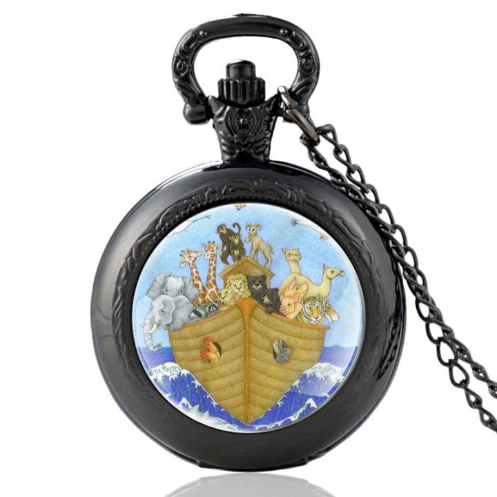 【New arrival】Classic Unique Noah's Ark Design Bronze Quartz Pocket Watch Women Pendant Necklace Hours Clock