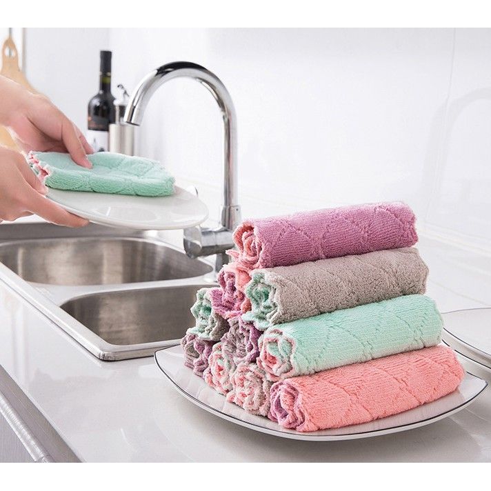 Soft Kitchen Washing Dish Bowl Cloth Clean Hand Towel Kitchen Dishcloth Double Layer Towel Microfiber Cloth