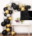 Black Gold Silver Balloon Garland Kit, 10Inch Balloon Garland Backdrop Including Black, Chrome Gold Silver Confetti Balloons Decorations Backdrop Ideal for Birthday Party Decorations. 