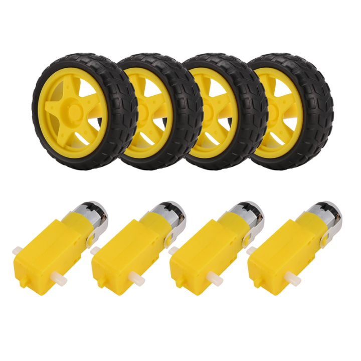 4PCS DC Electric Motor + Plastic TT Motor Tire Wheel Dual Shaft Gear ... - Dnie98 Electric Motor Nylon Wheels
