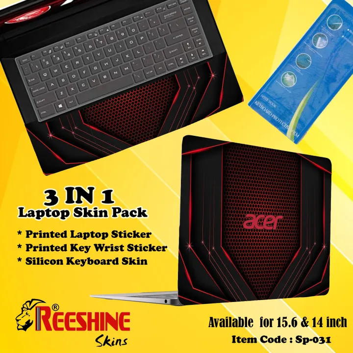 Acer%203%20in%201%20Reeshine%20Laptop%20Skin%20With%20Matt%20laminate%20For%2015.6%20Inch/%2014.6%20inch/%2013%20inch%20laptop%20(%20Back%20Sticker%20,%20Key%20Wrist%20Sticker,%20Keyboard%20Skin)%20-%20Image%202
