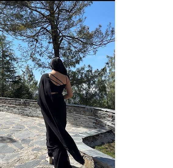 SANGANEE%20FASHION%20Womens%20Georgette%20Plain%20Ready%20To%20Wear%20Saree%20Solid%20sari%20With%20Unstitch%20Blouse%20Piece%20BLACK%20(FROM%20INDIA)%20-%20Image%203