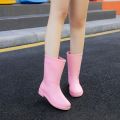 Mid-Calf Rain Boots Women's Fashion Outerwear Korean Rain Boots Anti-Slip Rain Boots Kitchen Work Car Wash Waterproof Rubber Shoes. 