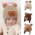 Children Hat Adorable Cartoon Bear Winter Hat with Ear Protection Soft Warm Unisex Baby Beanie for Cold Weather Elastic Knitted Design Perfect for Southeast Asian Buyers Brimless Beanie. 