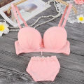Summer Wireless Thin Bra Development Period Girl's Underwear Panties Set Junior and Senior High School Students Small Sized Bra Gather. 