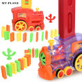 Automatik meletakkan Domino bata kereta api Set bunyi cahaya kanak-kanak berwarna-warni Domino plastik blok permainan mainan Set untuk kanak-kanak. 