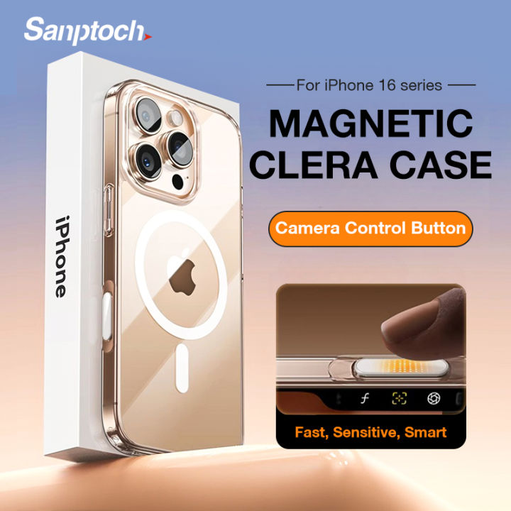 【Camera Control Button】Sanptoch For Magsafe Clear Phone Case For iPhone 16 Pro Max Crystal Transparent Acrylic Back Cover For iPhone 16 Plus Drop Shockproof Protection Casing