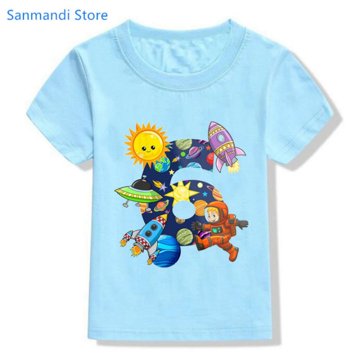 New 3th-9th Birthday Gift for Boys Tshirt Astronaut Satellite Sunshine Graphic Print T Shirt Kids Clothes Summer Blue T-Shirt