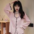 Black and White Simple Pajamas Women's Summer Milk Silk Thin 2024 New Long Sleeve Internet Celebrity Home Wear Two-Piece Suit. 