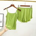 Spring and Summer Modal Camisole Women's Loose plus Size Pajamas Suit Thin Lace Shorts Vest Home Two-Piece Set. 