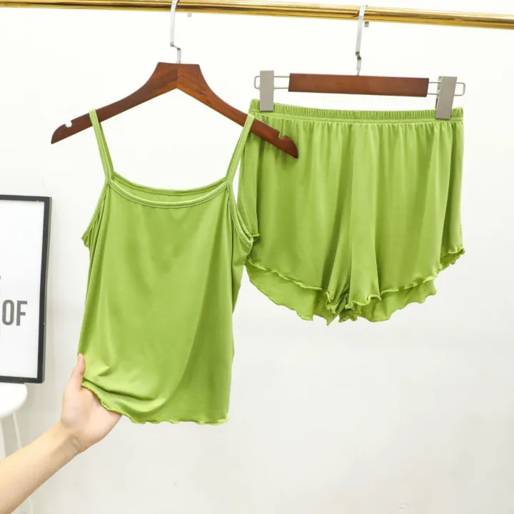 Spring%20and%20Summer%20Modal%20Camisole%20Women's%20Loose%20plus%20Size%20Pajamas%20Suit%20Thin%20Lace%20Shorts%20Vest%20Home%20Two-Piece%20Set%20-%20Image%202