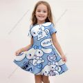 MINISO New Summer Girls Dress Fashion Cartoon Cute Cinnamoroll Hello Kitty 3D Printing Dress Kid Short Sleeve Princess Clothing. 