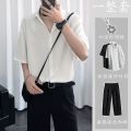 Shijitu Ice Silk Short Sleeve Shirt Men's Summer High-Grade Black ins Trendy Half Sleeve Loose Casual Simple Set. 