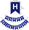 Navy Blue Happy Birthday Banner 30 pcs (10 pc White 10pc Royal Blue 5pc Confetti 5pc Metalic chrome) Latex Balloon and Banner for Boys Girls Birthday Party Decorations. 